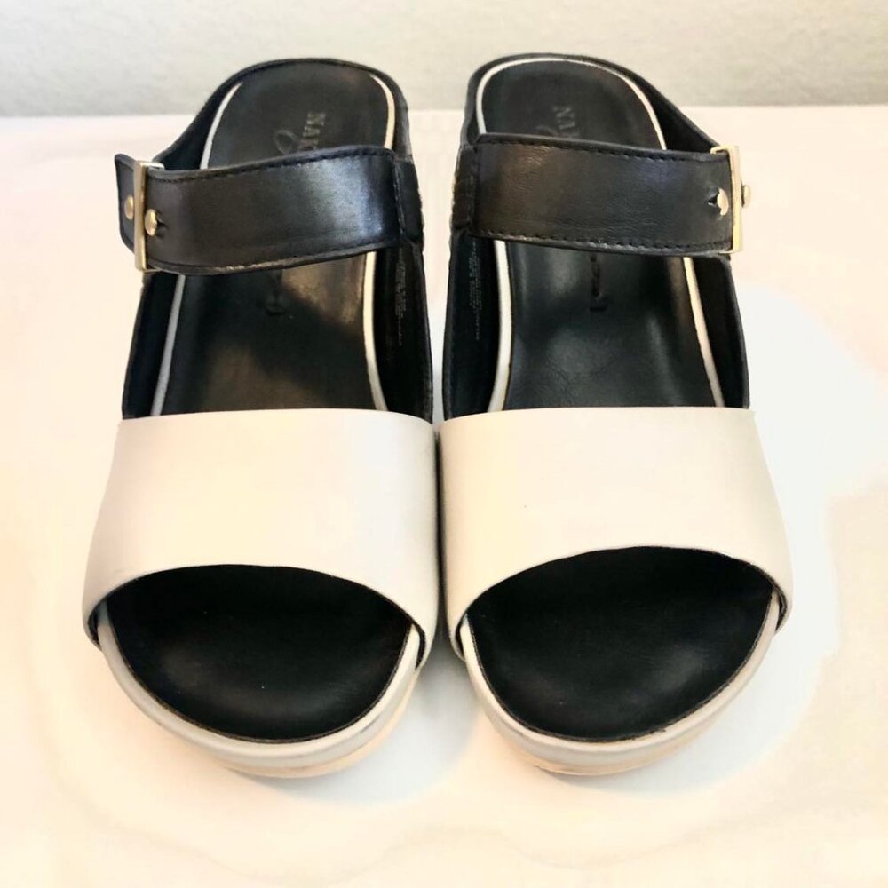 NAKED FEET Tyngg Leather Platform Mule Block Heel Sandals Black\Grey 6.5 - Picture 5 of 10